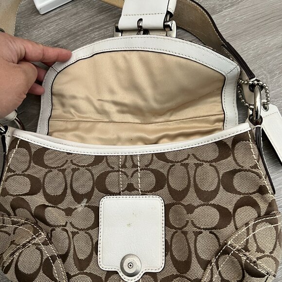 Coach Signature Brown and Cream Shoulder Bag - Picture 7 of 9